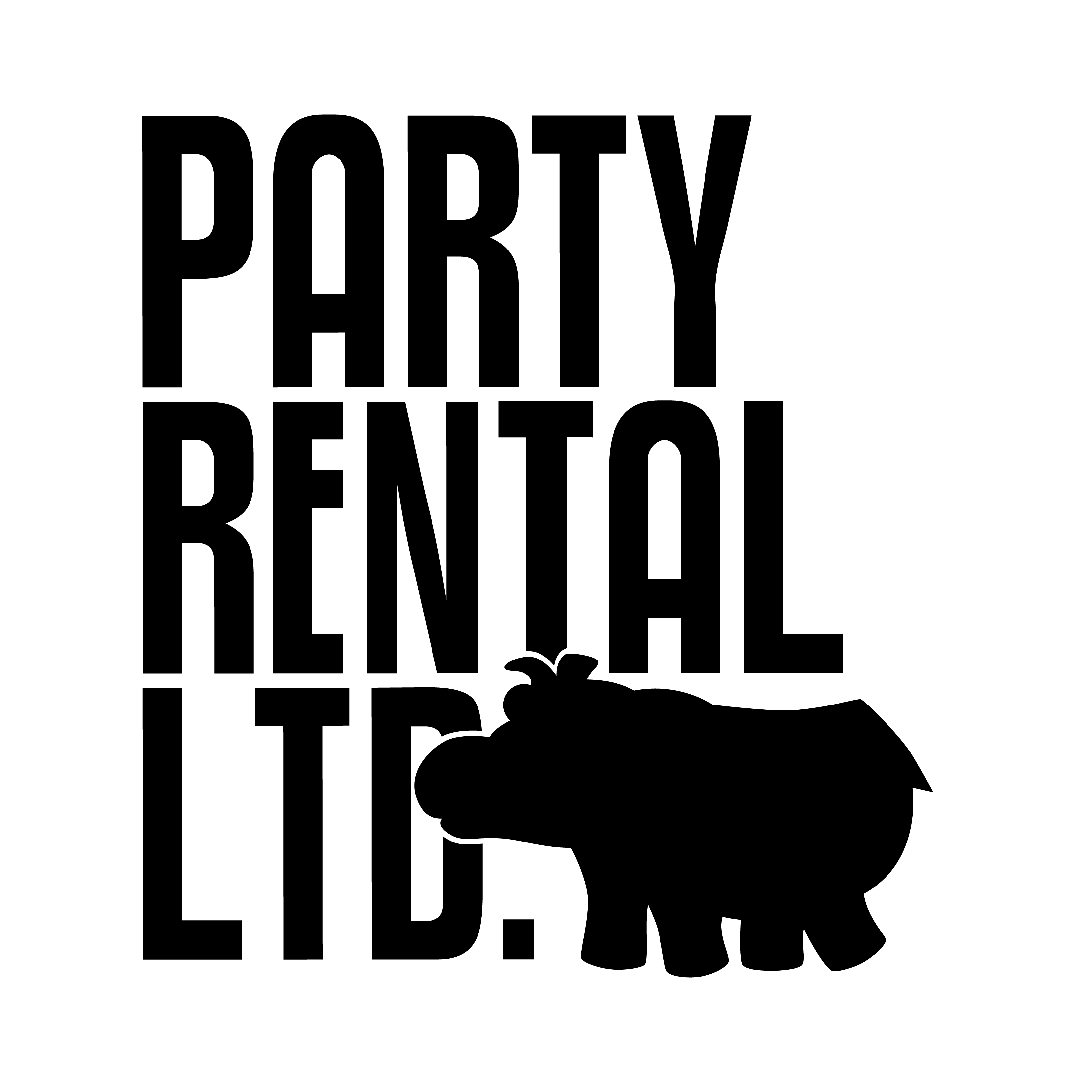 Black Monochrome Stacked Party Rental Ltd. Logo